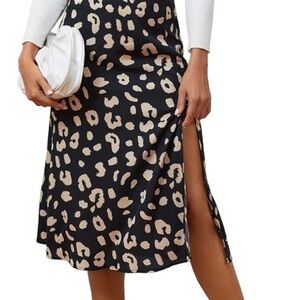 midi length cheetah print black skirt with slit size large